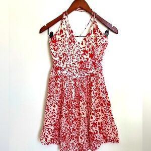 Idamo Paris print pattern open back dress red white size small